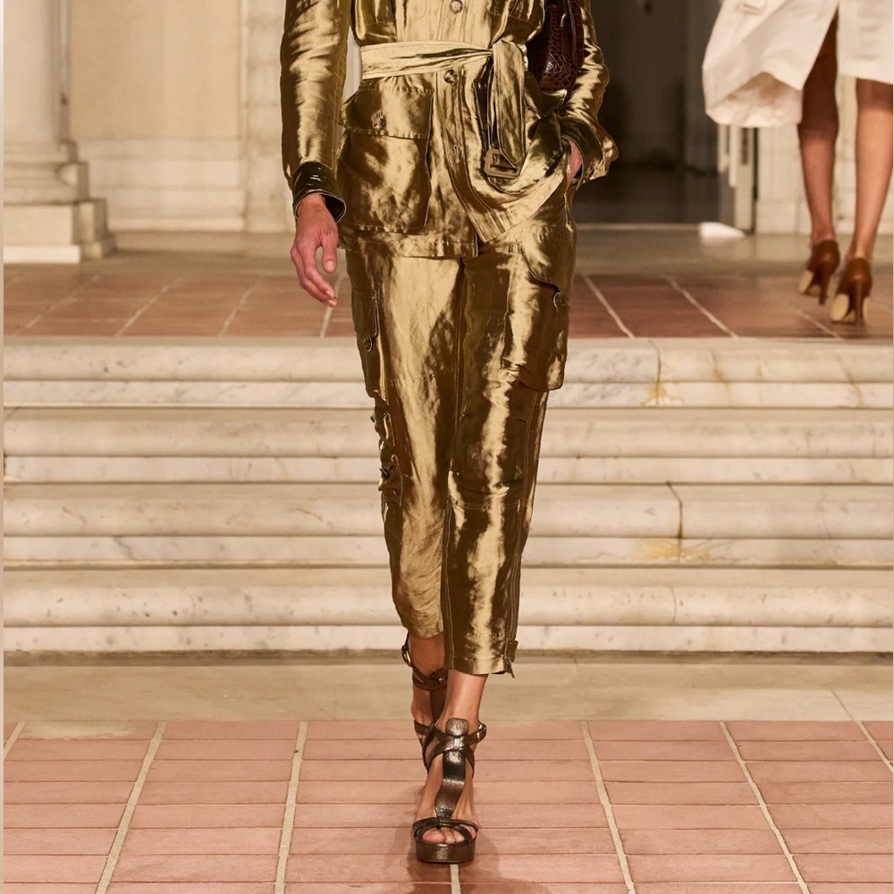 Ralph Lauren Collection Mitchell Metallic Organza Cargo Pants Platinum *Sample*